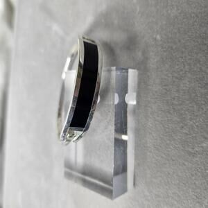 Vintage Silver Tone Mexico Onyx Child Bracelet Boho Jewelry Hinge